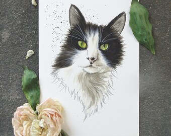 Personalized pet portrait from photo. Original watercolor. Cat portrait. Mother's Day gift idea