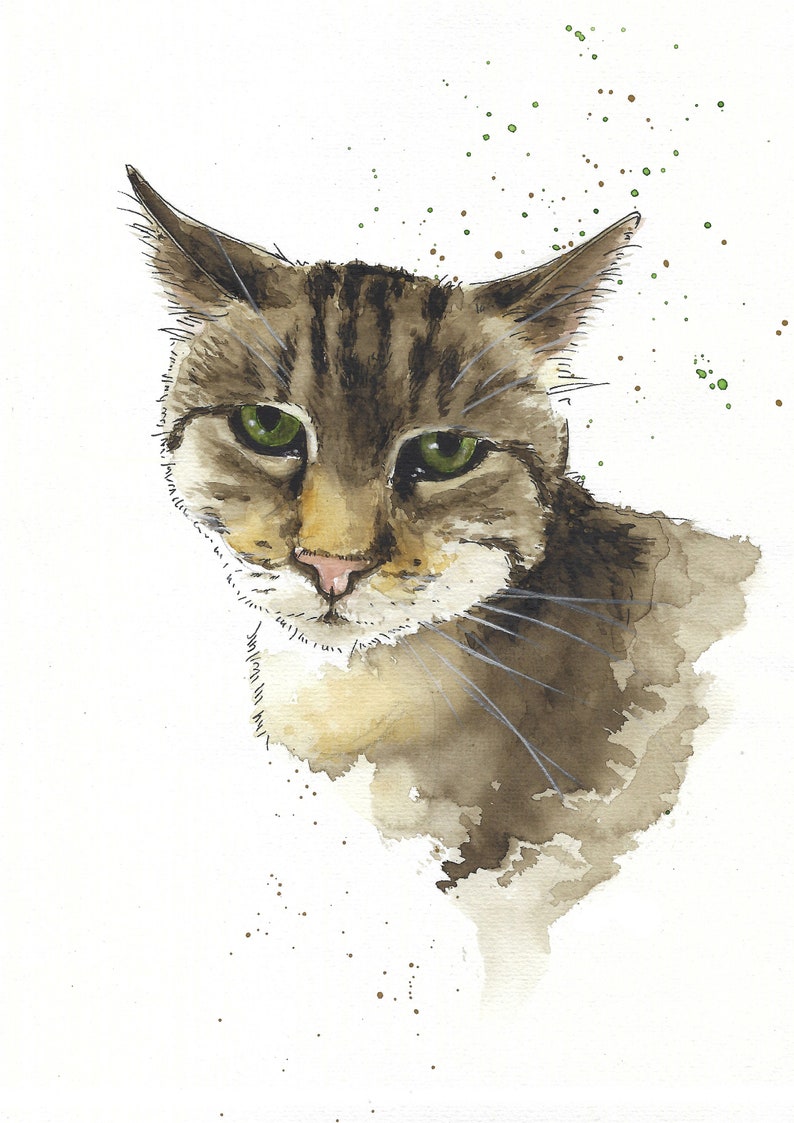 Personalized pet portrait handmade in watercolor from photo Original watercolor of a Siberian cat Pet memorial image 10