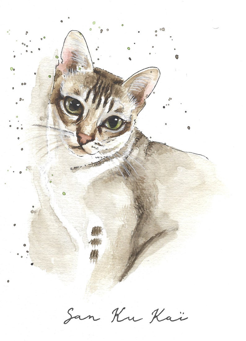 Personalized pet portrait handmade in watercolor from photo Original watercolor of a Siberian cat Pet memorial image 9