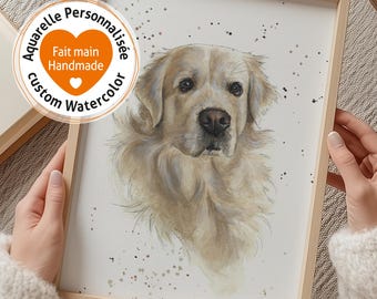 Retrato realista en acuarela de un perro, pintado a mano a partir de tus fotos, pintura original única, Golden Retriever, Labrador
