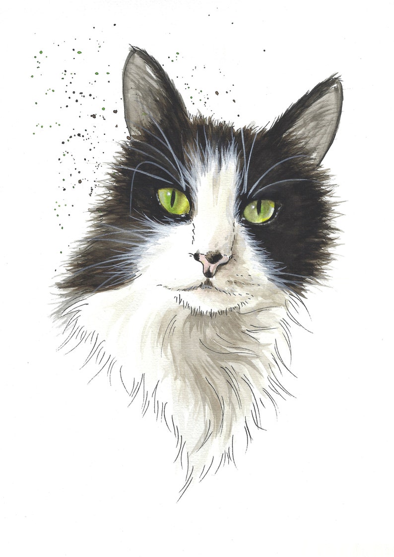 Personalized pet portrait handmade in watercolor from photo Original watercolor of a Siberian cat Pet memorial image 8