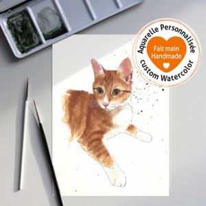 Il tuo animale personalizzato, realizzato a mano ad acquerello da una foto - Acquerello originale di un giovane gatto rosso - souvenir commemorativo