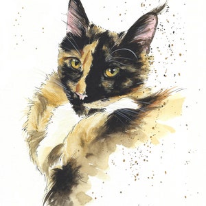 Personalized pet portrait handmade in watercolor from photo Original watercolor of a Siberian cat Pet memorial image 7