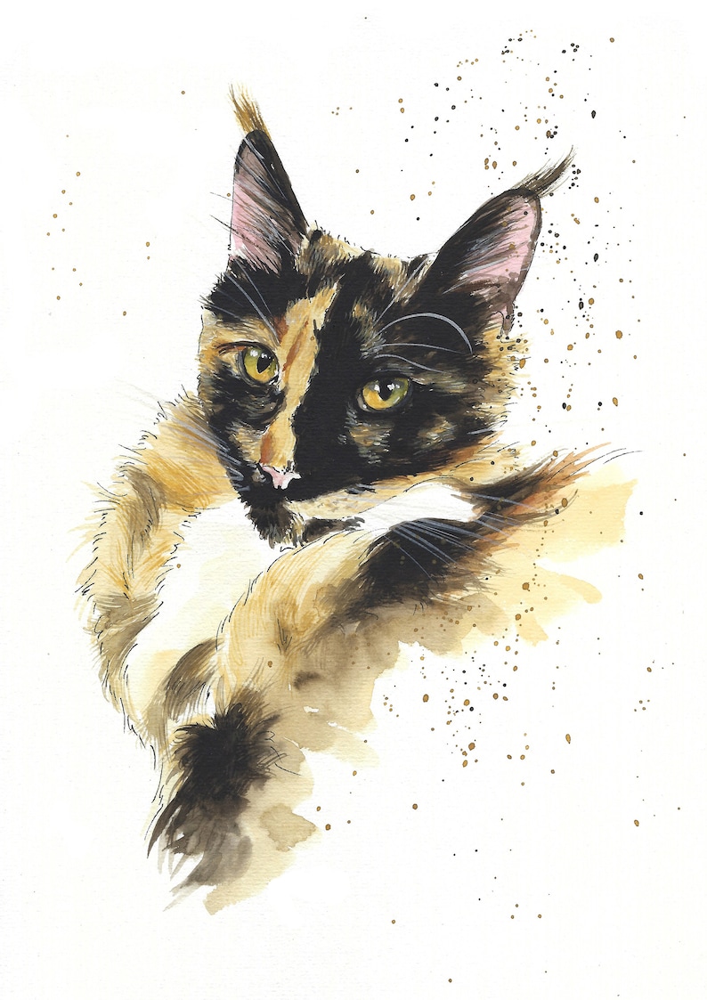 Personalized pet portrait handmade in watercolor from photo Original watercolor of a Siberian cat Pet memorial image 7