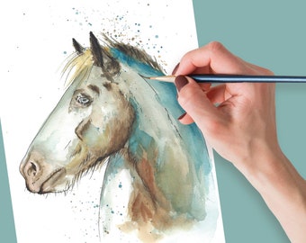 Personalized portrait of your horse in watercolor from photo - Hand painted - Souvenirs - Pet memorial