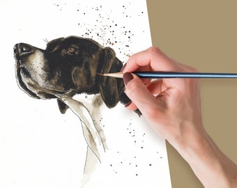 Custom hand painted portrait •Personalized dog watercolor from photo •Memorabilia •Pointer Hound