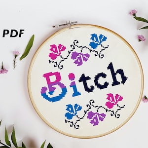 Bisexual Pride Cross Stitch Pattern: Floral Lettering (PDF Pattern)