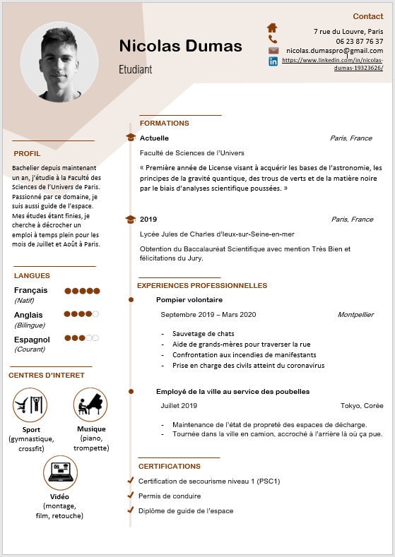 Cv Etudiant Modele Word Etsy Canada
