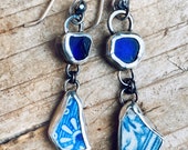 Ocean Tumbled Pottery and Sea Glass Earrings