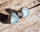 Sea Foam, Ocean Tumbled Glass and Eco Silver Stud Earrings