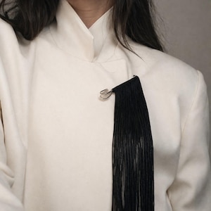 Black Fringe Safety Pin Brooch – Statement Minimalist Jewelry, Handmade art Piece, Modern jewelry