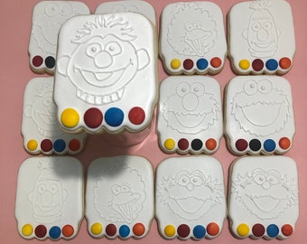 Pyo Sesame Street, paint your own cookie, Sesame Street, Custom paint cookie, PYO cookies, cookies for kids, art party cookies, birthday