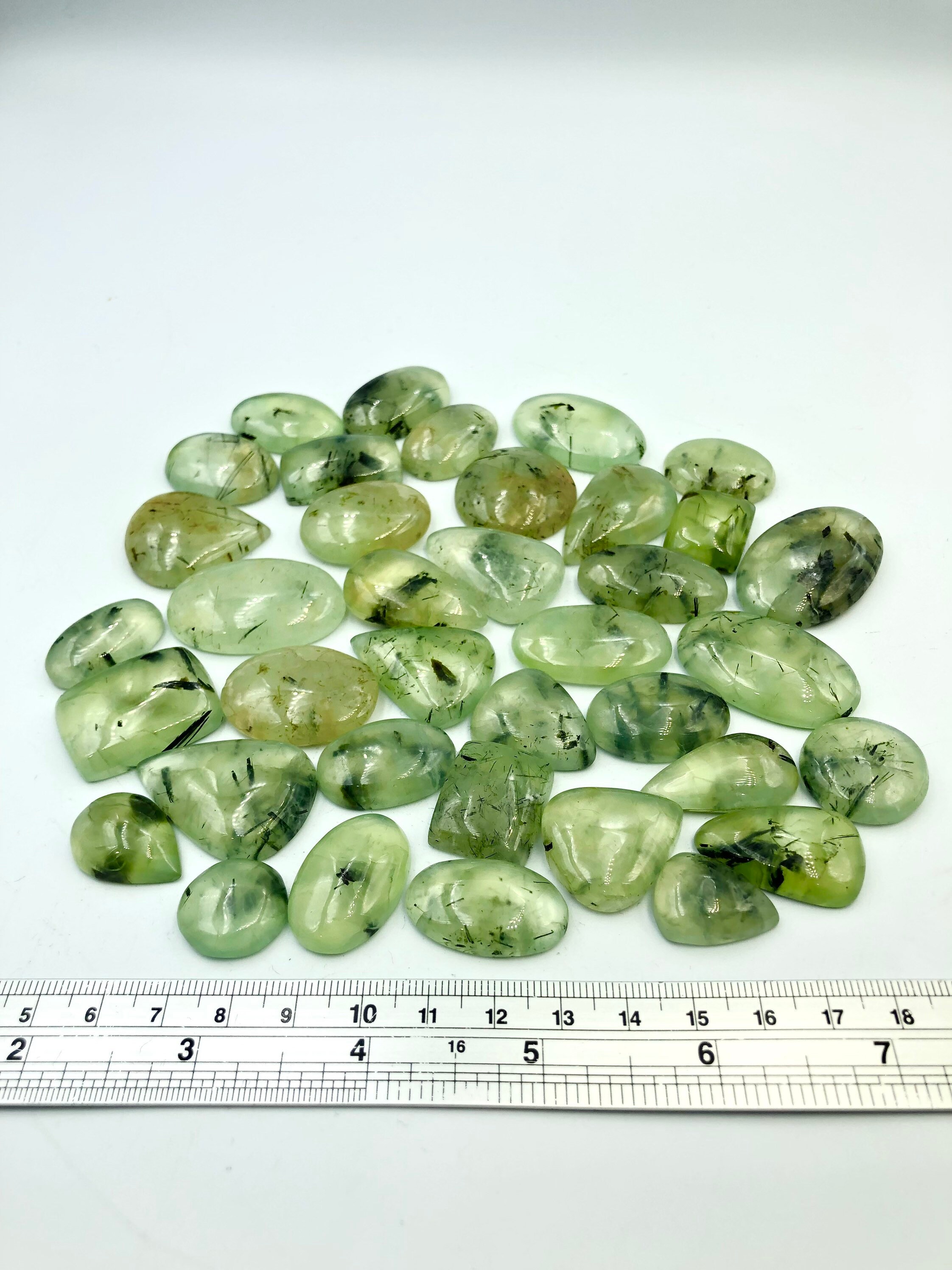 Rebecca Brenner Jewelry  ~  Cabochon Prehnite on Vintage 14K Gold Chain