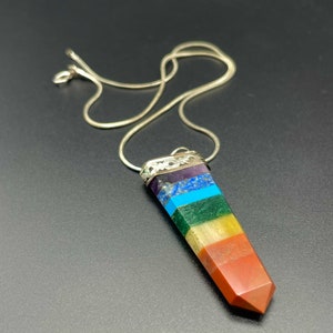 100% Natural 7 Chakra Stone’s Pendant /  Beautiful Chakra / Authentic 7 Chakra Stone’s Necklace Jewelry Pendant With Silver Chain 18inch.