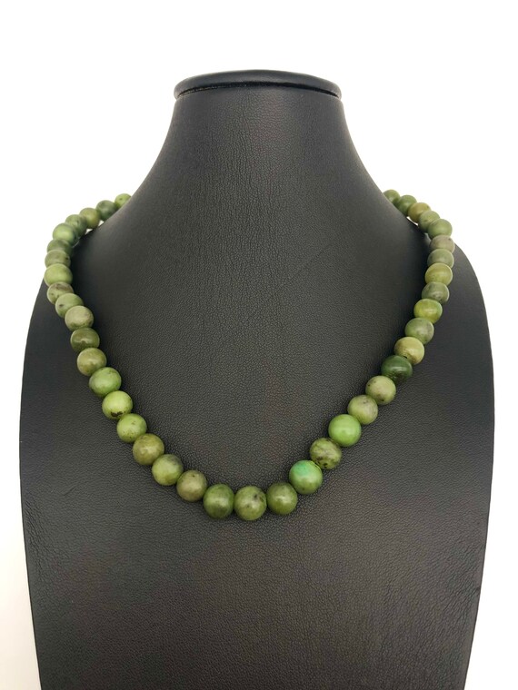 10mm Natural Light Green Jade Jadeite Bead Necklace - 18" AAA Quality Choker, Handmade