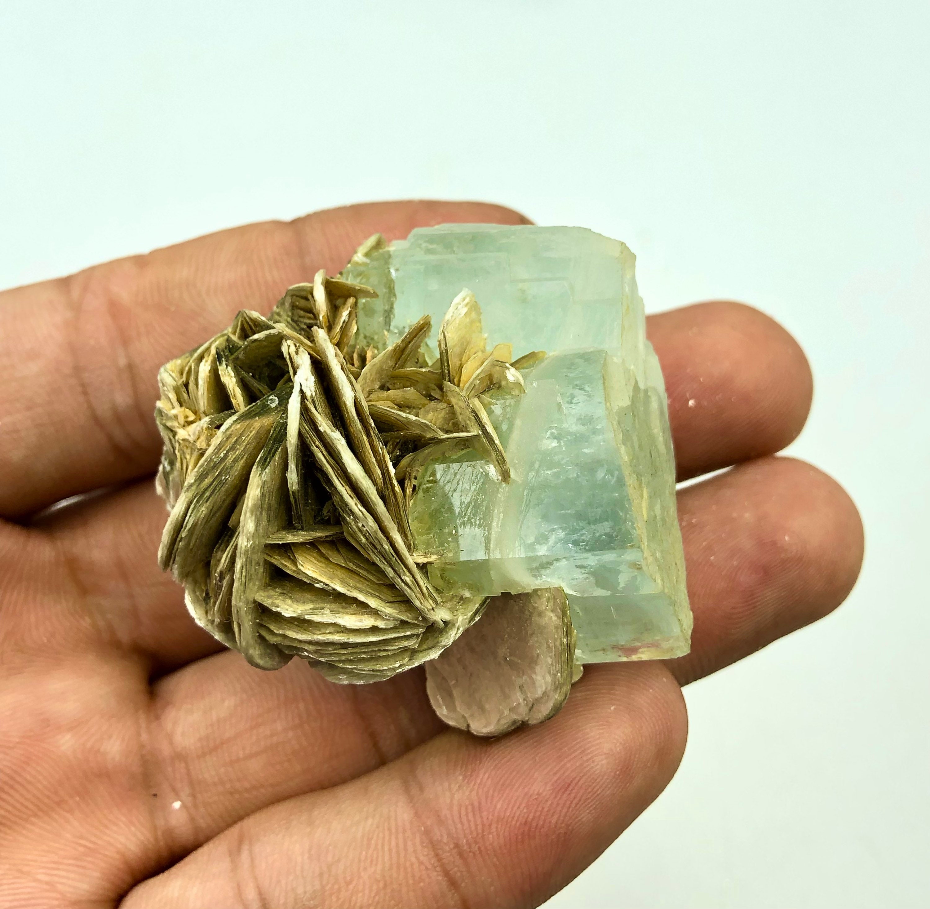 100% Natural Aquamarine Specimen Genuine Rare Aquamarine Crystal With Muscovite Mica From Nagar Gilgit-Baltistan Pakistan.