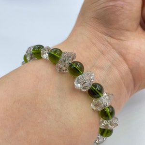 100% Genuine Moldavite With Herkimer / 6 mm, 8 mm, 10 mm / Authentic Rare Moldavite Tektite Round Beaded With Herkimer Diamond Bracelet.