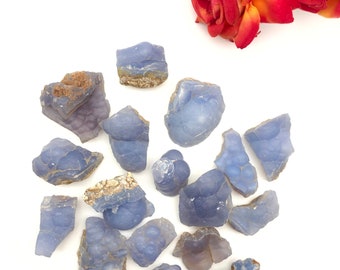 Calcedonia Azul Crudo 100% Natural / Calidad Superior de Alto Grado Premium / Calcedonia Azul Cielo Áspero / para la Meditación de Chakra Curativo.