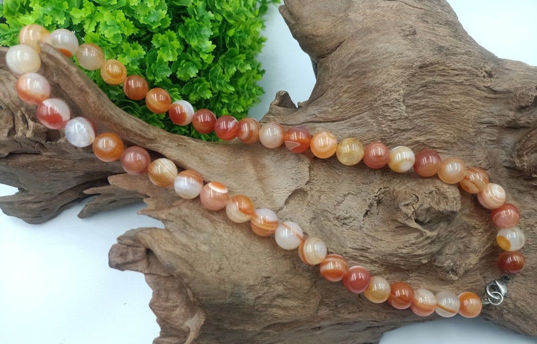 Natural Rare Carnelian Agate Round Beaded Necklace for Men and Etsy