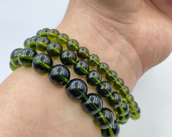 100% Genuine Moldavite Bracelet/ From Czech Republic/ Natural Moldavite Beaded Bracelet Most Powerful Moldavite Crystal in the World.