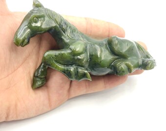Natural Canadian Jade Handmade Carving Horse Rare Nephrite Jade handmade horse