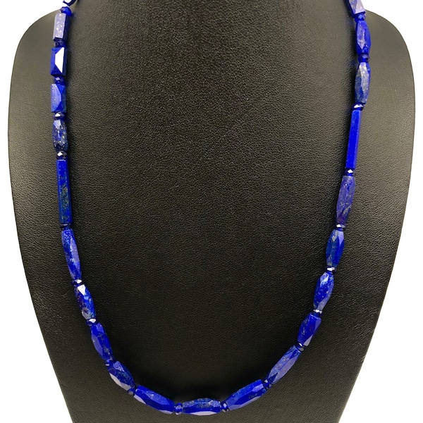 100% Natural Lapis Lazuli Tube Faceted Necklace / Top Quality Lapis / Beautiful Royal Blue Lapis Lazuli Necklace Jewel.