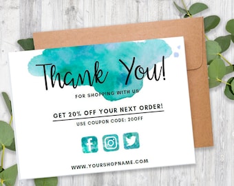 Thank You Card For Business, INSTANT DOWNLOAD,  Editable, Printable, Small Business, Poshmark Thank You for Your Order, Etsy Note