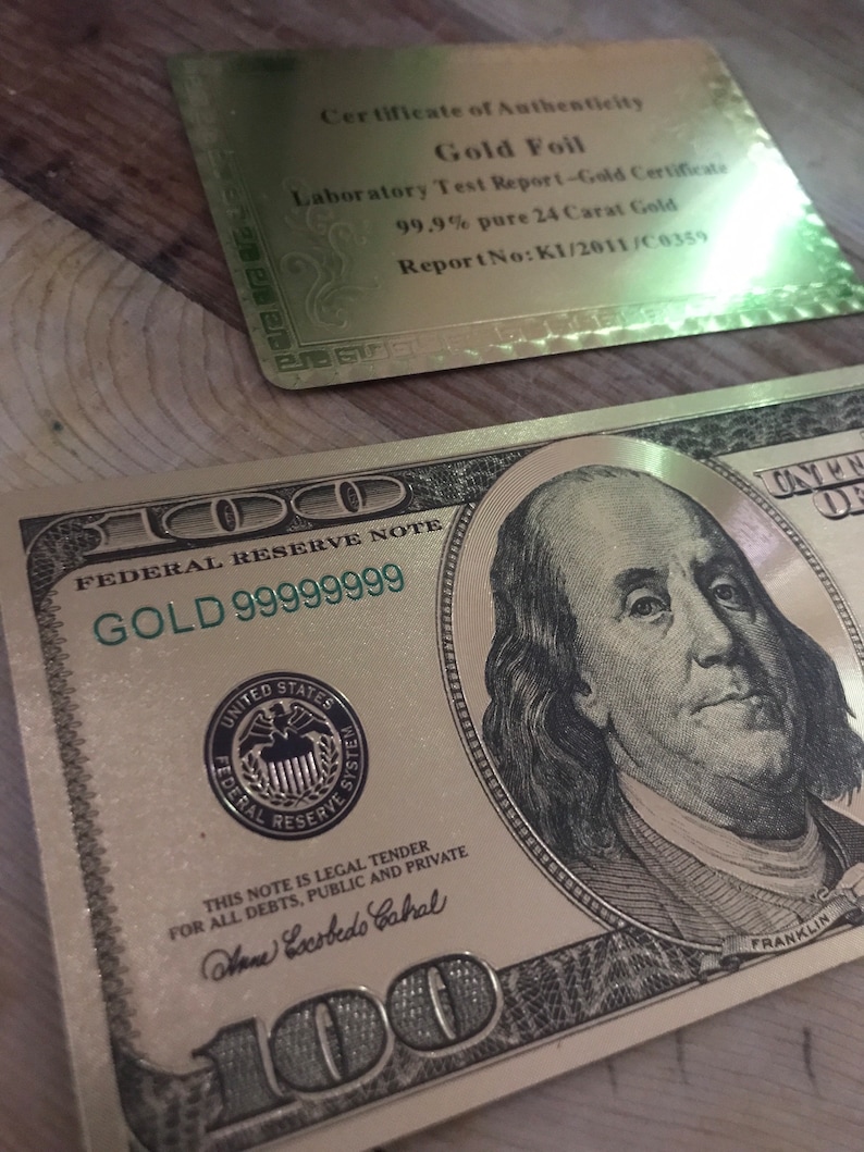 24 Carat Gold 100 Dollar Note Gold Foil Comes With Certificate - Etsy