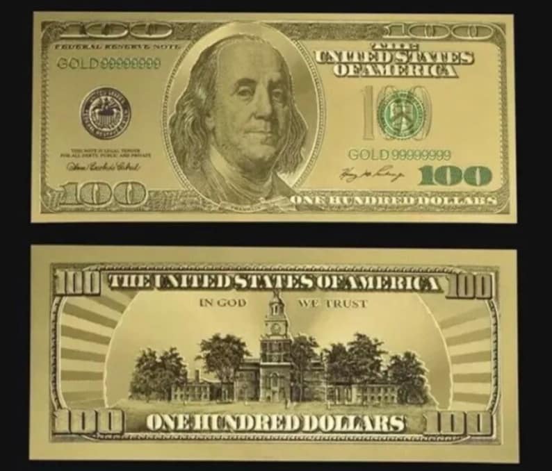 24 Carat Gold 100 Dollar Note Gold Foil Comes With Certificate Etsy