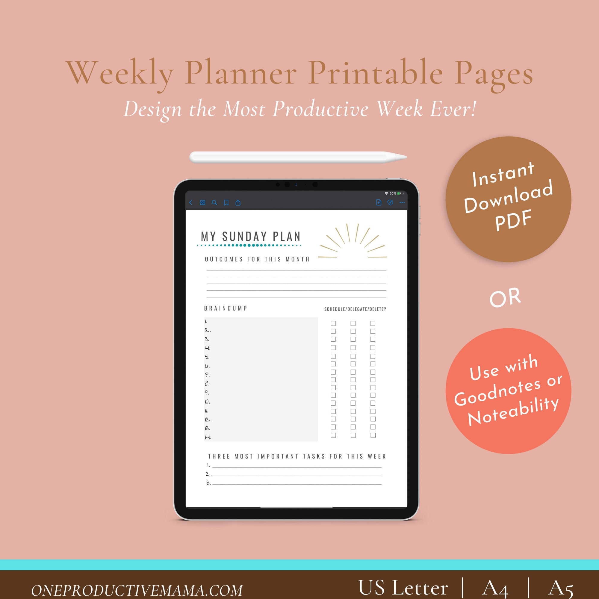 Weekly Planner Pages, Weekly Planner Template, Printable Planner Insert ...