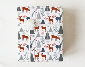 Red and black Nordic reindeer sweater wrapping paper sheets Christmas gift wrap GW3612