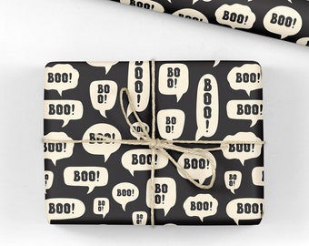 Halloween Boo Wrapping Paper - Luxury Gift Wrap - Black Halloween Gift Wrap - Halloween Wrapping Paper Roll