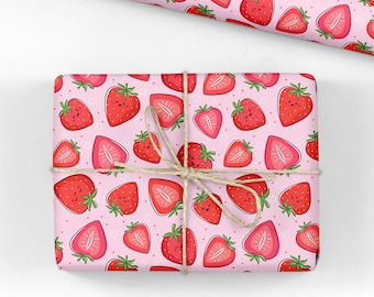 Kawaii Strawberries Gift Wrap - Luxury Wrapping Paper