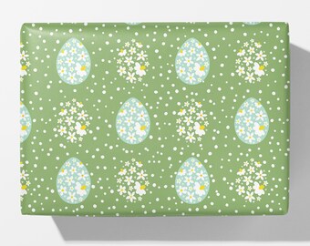 Polka Dot and Flower Easter Wrapping Paper - Luxury Gift Wrap -Green Easter Wrapping Roll