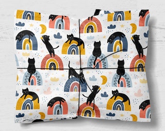 Cat and Rainbow Gift Wrap - Luxury Birthday Wrapping Paper
