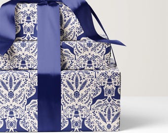Blue Reindeer Christmas Wrapping Paper - Festive Gift Wrap Roll