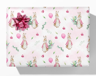 Papel de regalo de Peter Rabbit rosa - Papel de regalo de lujo - Rollo de papel de regalo de cumpleaños rosa