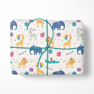 Safari Animals Birthday Wrapping Paper - Luxury Gift Wrap - Children&#39;s Birthday Gift Wrap