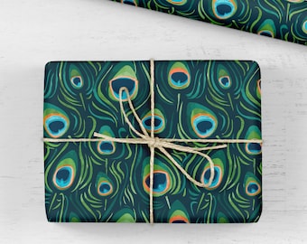 Peacock Wrapping Paper - Luxury Gift Wrap - Peacock Feather Gift Wrap Roll