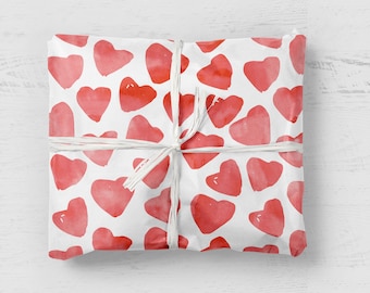 Red Hearts Wrapping Paper – Watercolor Design, Luxury Gift Wrap