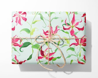 Exotic Pink Floral Wrapping Paper - Luxury Gift Wrap - Pink Floral Gift Wrap Roll