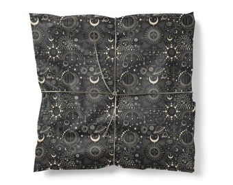 Cosmic Sun Wrapping Paper - Luxury Gift Wrap - Birthday Gift Wrap - Black Wrapping Paper