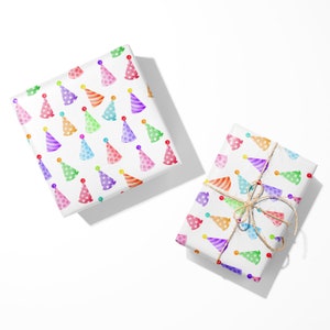 Party Hats Wrapping Paper Luxury Birthday Gift Wrap Birthday Wrapping Paper Roll Recyclable Wrapping Paper image 3