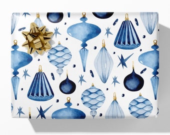 Blue Christmas Bauble Wrapping Paper -  Christmas Gift Wrap - Luxury Christmas Wrapping Paper Roll