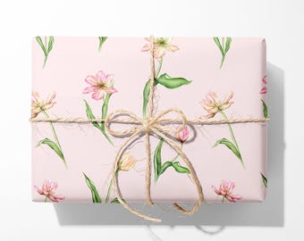 Spring Tulip Wrapping Paper - Luxury Gift Wrap - Mothers Day Gift Wrap - Pink Floral Wrapping Paper