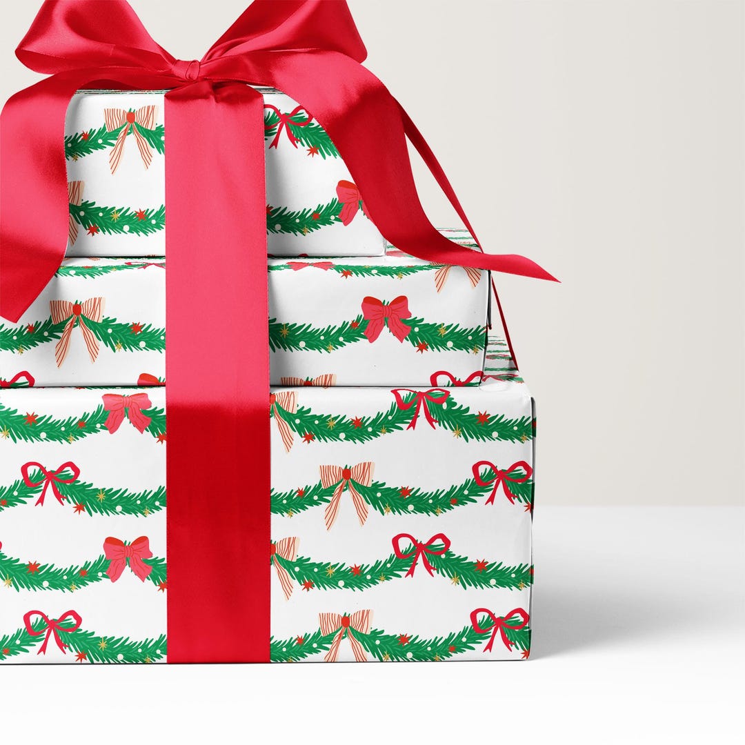 Christmas Garland Wrapping Paper - Festive Gift Wrap Roll - Etsy