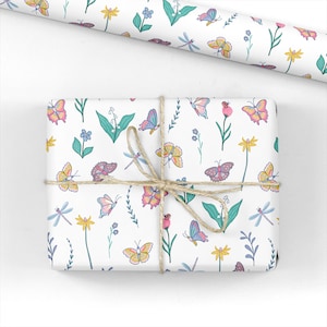 Butterfly & Flowers Wrapping Paper - Illustrated Gift Wrap
