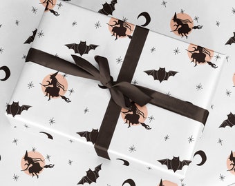 Halloween Witch Wrapping Paper - Luxury Gift Wrap - Black Halloween Gift Wrap - Halloween Wrapping Paper Roll