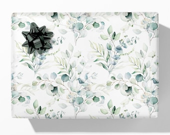 Papel de regalo de eucalipto - Rollo de papel de regalo de lujo - Papel de regalo floral para bodas