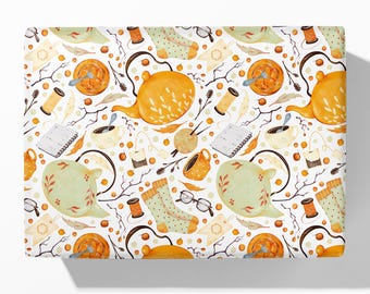 Illustrated Autumn Wrapping Paper - Fall Gift Wrap Roll